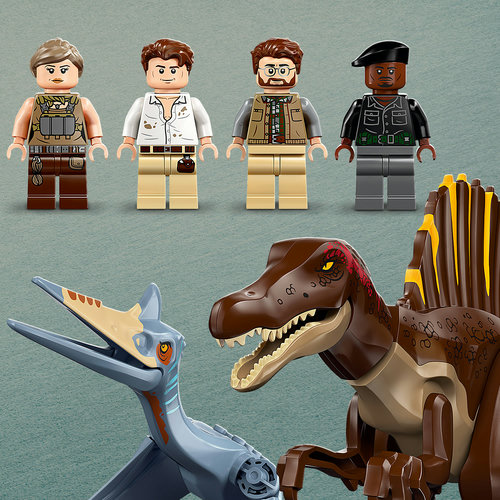2 dinosaurs and 4 minifigures