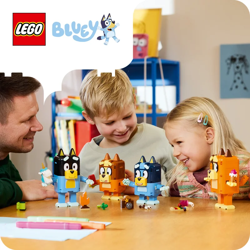 Bluey családja építéshez, játékhoz és kiállításra