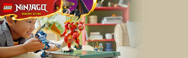 LEGO 71808 Kais Feuermech Produktbild mit dem roten Mech und Minifiguren