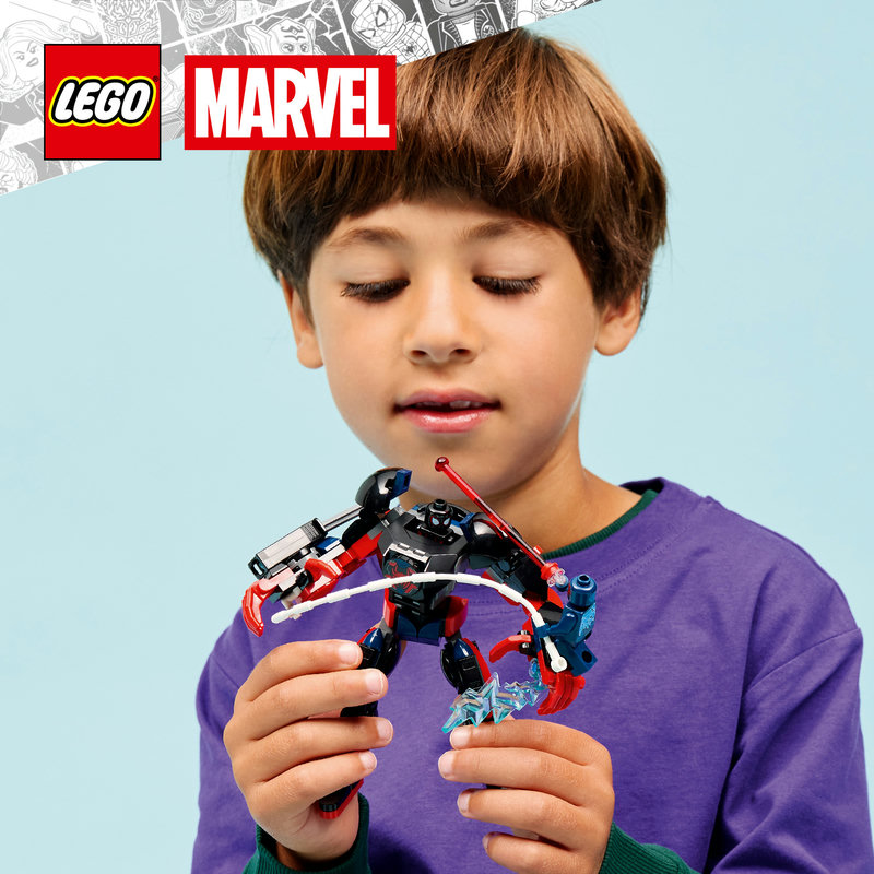 LEGO 76337 Miles Morales Mech Detailansicht mit beweglichen Gliedmaßen