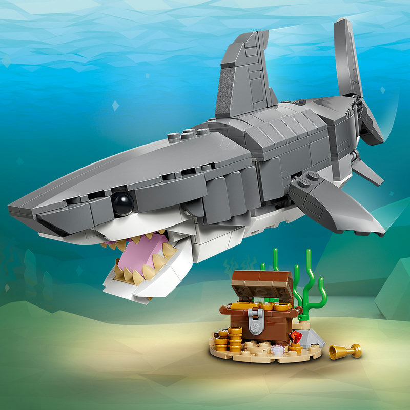 LEGO 31381 alle drei Meerestiere im Überblick — Hai, Seeteufel und Mantarochen