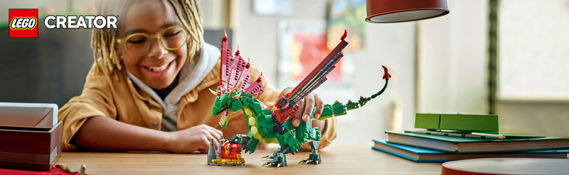 LEGO-Set 31161 Grüner Drache – komplettes Modell mit ausgebreiteten Flügeln in Grün und Gold