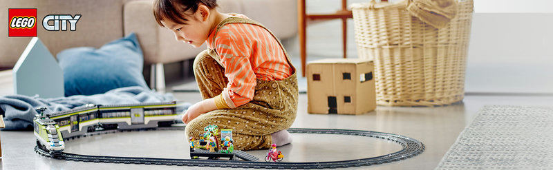 LEGO 60337 Personen-Schnellzug komplettes Set mit Lokomotive, Waggons und Bahnsteig