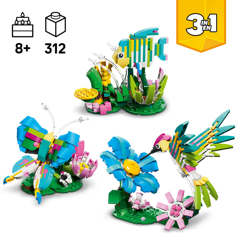 Tropischer Fisch aus LEGO-Set 31384 auf Ständer mit Unterwasserpflanzen