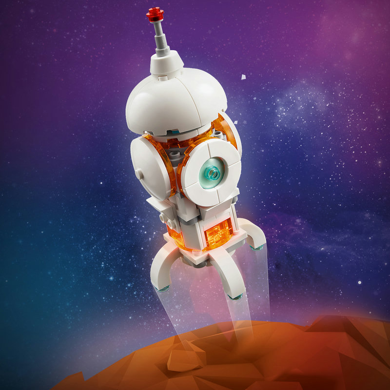 LEGO-Set 31164 Weltraum-Roboter in Spielszene mit Weltraum-Hintergrund