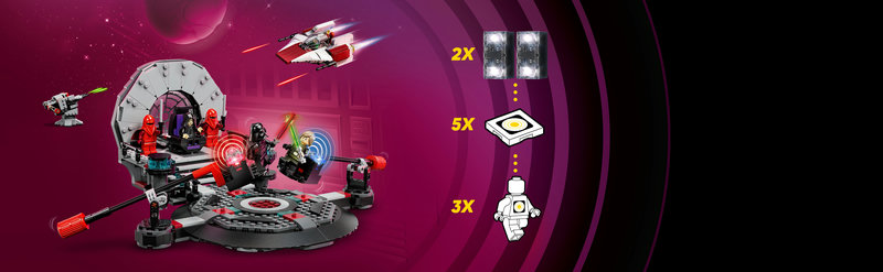 LEGO 75427 Nahaufnahme der Duellarme mit Luke und Vader Minifiguren im Lichtschwert-Kampf