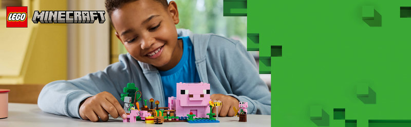 LEGO 21268 Minecraft Das Babyschwein-Haus Produktbild mit schweineförmigem Gebäude