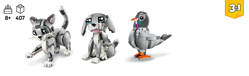 LEGO-Set 31163 umgebaut zum Hund – bewegliches Hundemodell mit verstellbarem Kopf und Schwanz