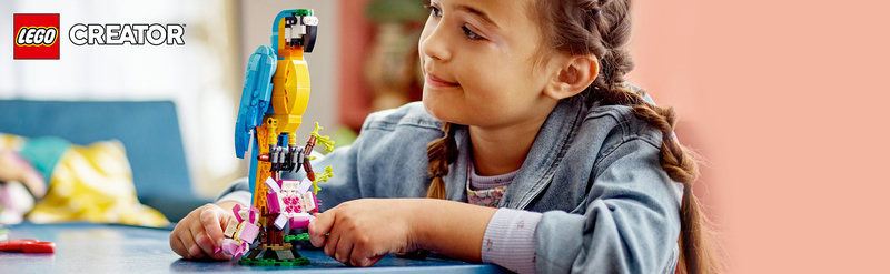 LEGO 31136 Exotischer Papagei Produktbild mit dem bunten Papagei auf einem Ast